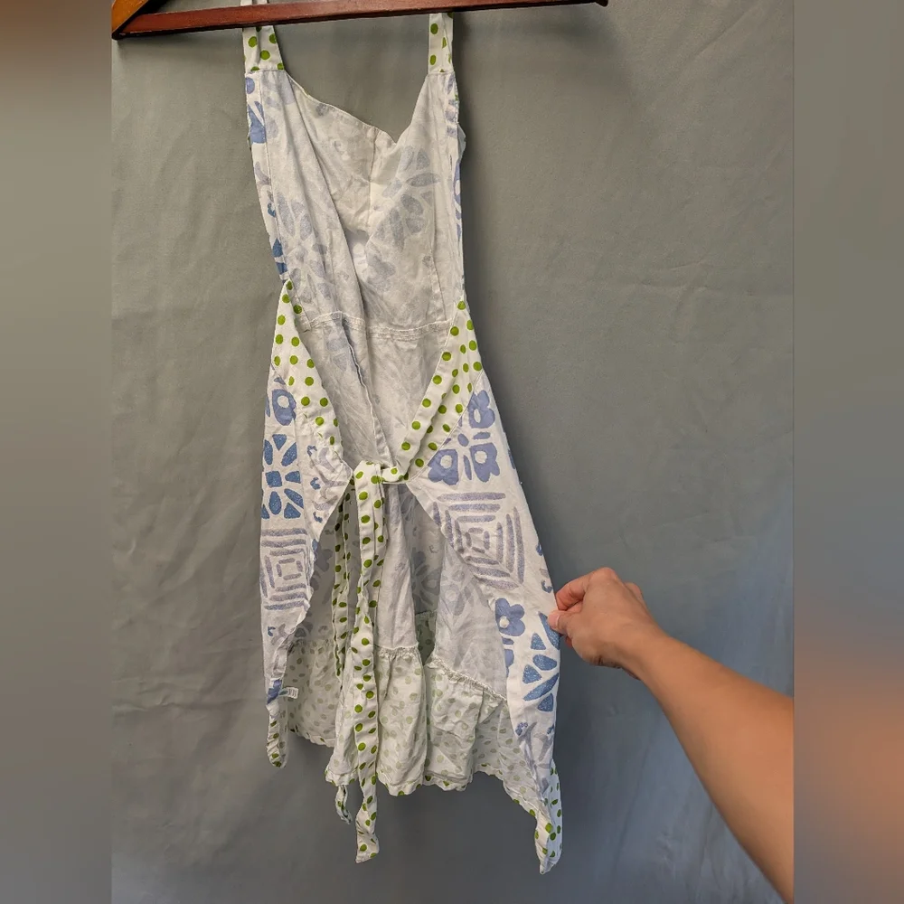 Martha Stewart Blue Floral and Green Dot Cotton Apron